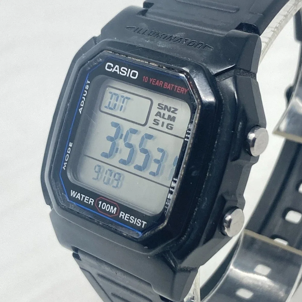 Casio Digital Watch Men 36mm Black 3240 W-800H Date Alarm Chrono Dual Time 8.5